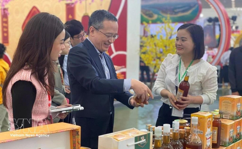 La Organización de Comercio Exterior de Japón en Hanói (JETRO Hanói), encabezada por su representante jefe, Ozasa Haruhiko, realiza una visita de trabajo a la primera Feria de Primavera 2026. (Fuente: VNA)