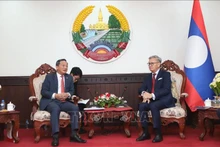 El embajador de Vietnam en Laos, Nguyen Minh Tam y el ministro de Relaciones Exteriores de Laos, Thongsavanh Phomvihane (Foto: VNA)