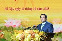 El primer ministro vietnamita, Pham Minh Chinh habla en el acto. (Foto: Nhan Dan)