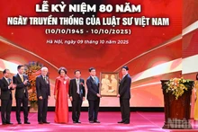 El presidente de Vietnam, Luong Cuong, entrega un obsequio a la Federación de Abogados de Vietnam.