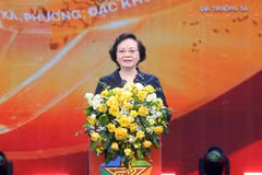 La viceprimera ministra de Vietnam Pham Thi Thanh Tra habla en la cita. (Foto: VGP)