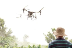 Los agricultores de la provincia de Lam Dong utilizan drones para reducir costes y proteger su salud. (Foto: Le Giang Nam).