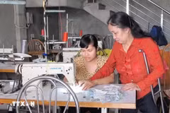Nguyen Thi Hoa, propietaria de un taller de confección en la provincia de Ninh Binh, es una persona con discapacidad. A lo largo de décadas de funcionamiento, su taller ha capacitado a miles de trabajadores de la confección, incluyendo aproximadamente 500 personas con discapacidad. Foto: VNA