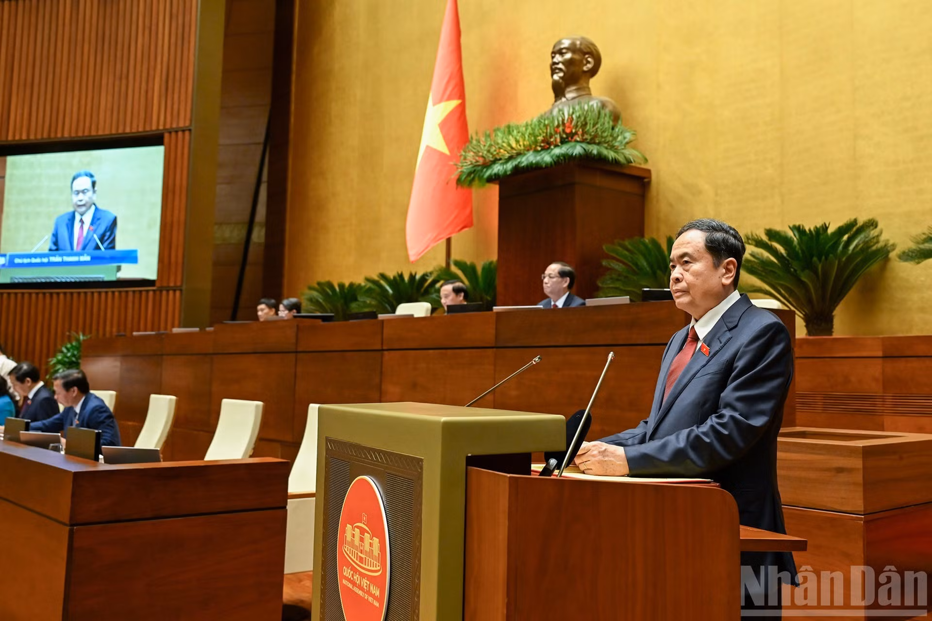 El presidente de la Asamblea Nacional, Tran Thanh Man, habla en el evento.