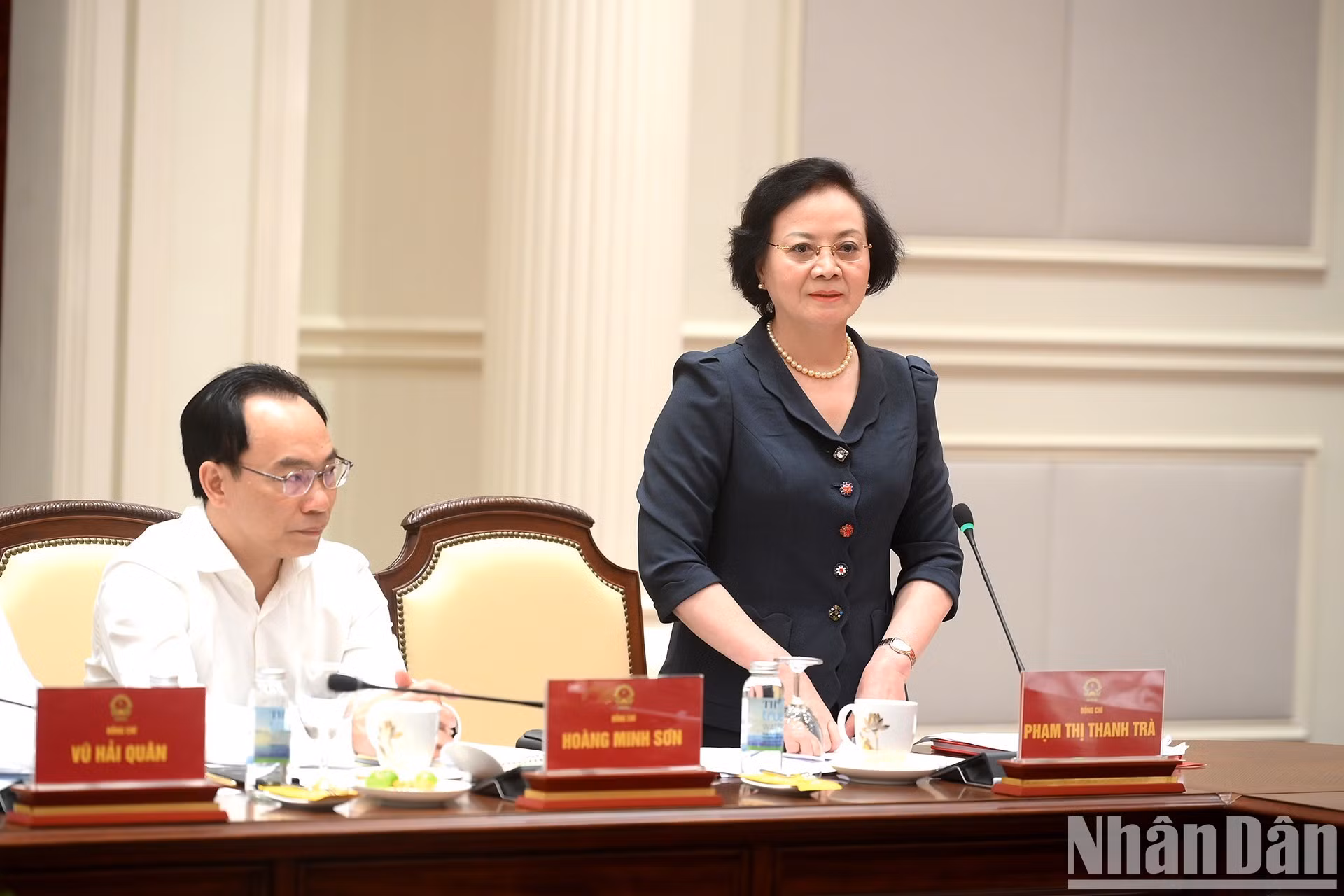 La viceprimera ministra Pham Thi Thanh Tra interviene en la cita.