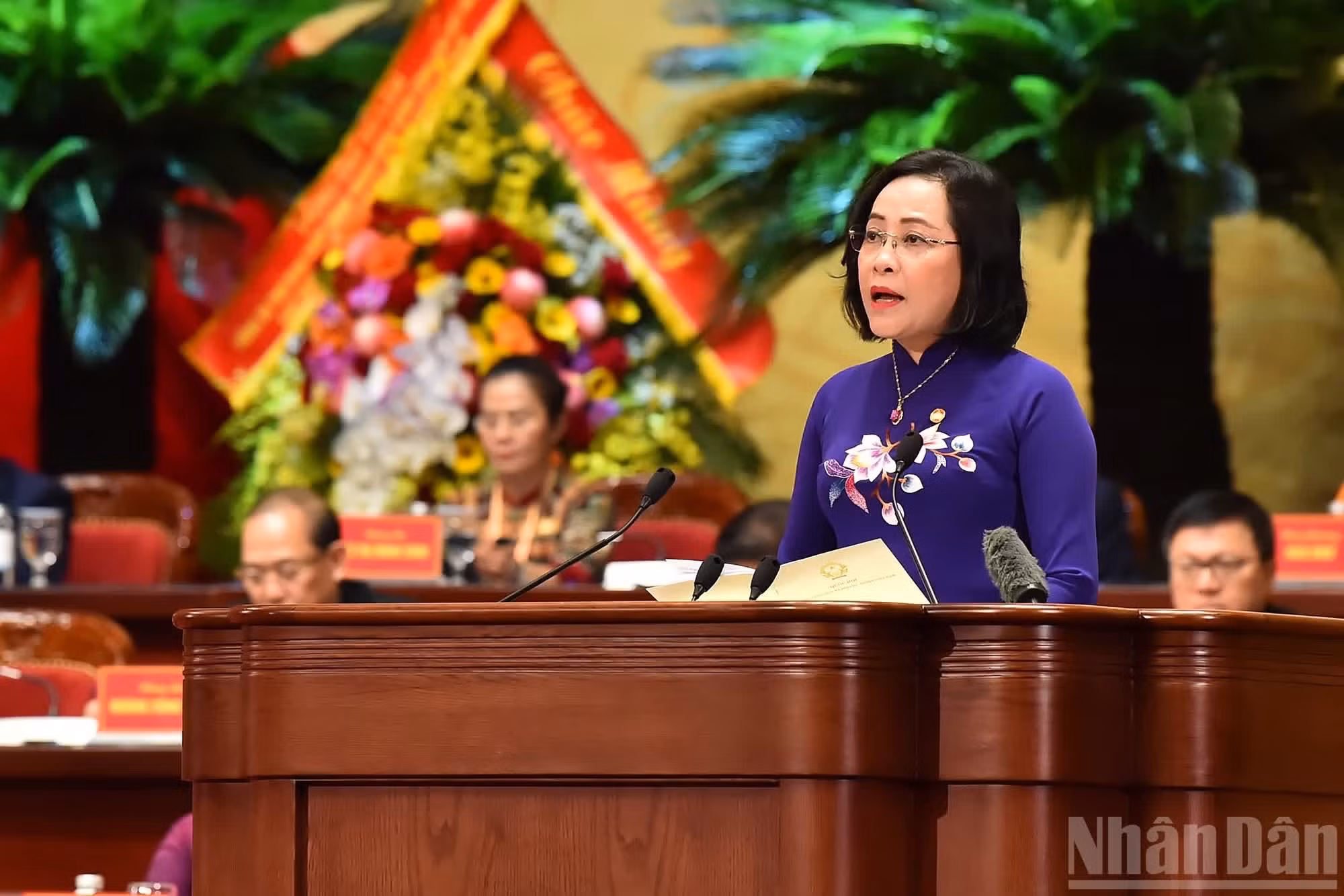 La vicepresidenta de la Asamblea Nacional Nguyen Thi Thanh interviene en el evento.