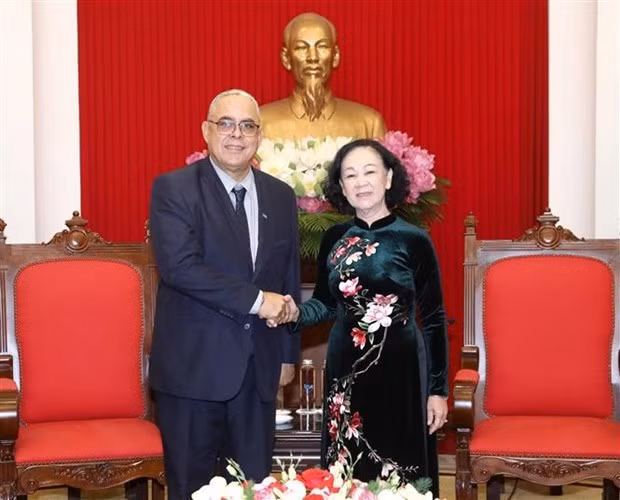 Truong Thi Mai, miembro del Buró Político y permanente del Secretariado del Comité Central del Partido Comunista de Vietnam y Luis Antonio Torres Iríbar, miembro del Comité Central y primer secretario del Partido Comunista de Cuba en La Habana (Foto:VNA)