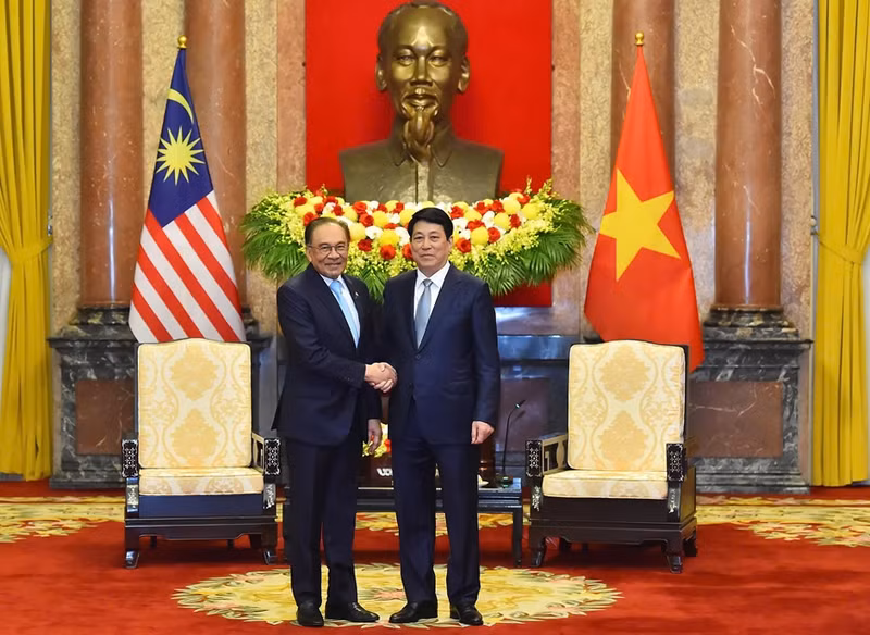 El presidente vietnamita, Luong Cuong, recibió al primer ministro de Malasia, Anwar Ibrahim. (Foto: VNA)