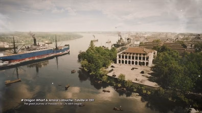 La película recrea el muelle de Nha Rong y el barco en el que el joven Nguyen Ai Quoc abordó su viaje para salvar el país. La película recrea el muelle de Nha Rong y el barco en el que el joven Nguyen Ai Quoc abordó su viaje para salvar el país.