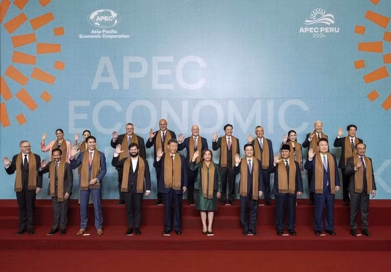 El presidente vietnamita, Luong Cuong, y otros líderes en la 31ª Reunión de Líderes Económicos de la APEC en Lima, Perú. (Foto: VNA)