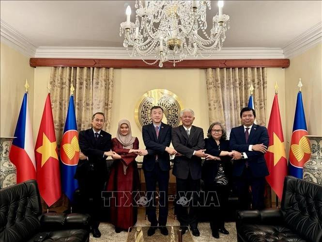 Los embajadores y jefes de las misiones diplomáticas de los seis países miembros del ACP, incluyendo Vietnam, Tailandia, Malasia, Myanmar, Indonesia y Filipinas (Foto: VNA)