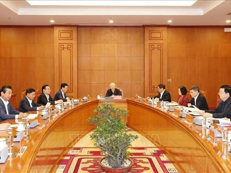 El secretario general del PCV, Nguyen Phu Trong, interviene en la primera reunión del Subcomité de Asuntos de Personal del XIV Congreso Nacional de la organización política. (Foto: VNA)