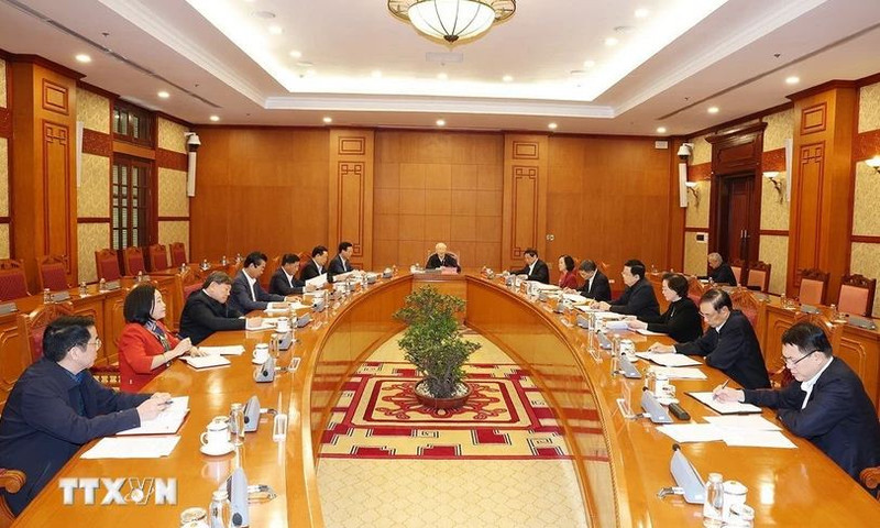 El secretario general del Partido Comunista de Vietnam, Nguyen Phu Trong, habla en la primera reunión del subcomité de asuntos de personal del XIV Congreso Nacional del PCV. (Foto: VNA)