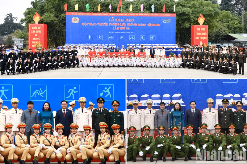 El presidente de la Asamblea Nacional, Vuong Dinh Hue; la vicepresidenta Vo Thi Anh Xuan; el ministro de Seguridad Pública, general To Lam y las delegaciones.