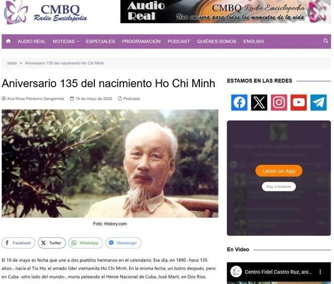 Los principales medios de comunicación cubanos publicaron una serie de artículos elogiando el legado del Presidente Ho Chi Minh (Foto: VNA)
