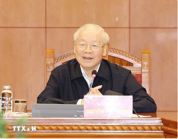El secretario general del Partido Comunista de Vietnam (PCV), Nguyen Phu Trong, habla en la primera sesión del Subcomité de asuntos de personal del XIV Congreso Nacional de la organización política (Foto: VNA)