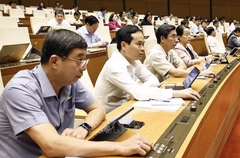 Delegados de la Asamblea Nacional votan para aprobar la Resolución. (Foto: VNA)