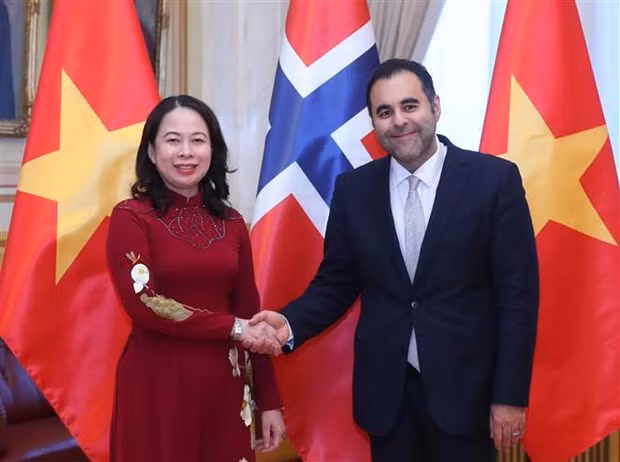 La vicepresidenta de Vietnam, Vo Thi Anh Xuan y presidente parlamentario Masud Gharahkhani. (Foto: VNA)