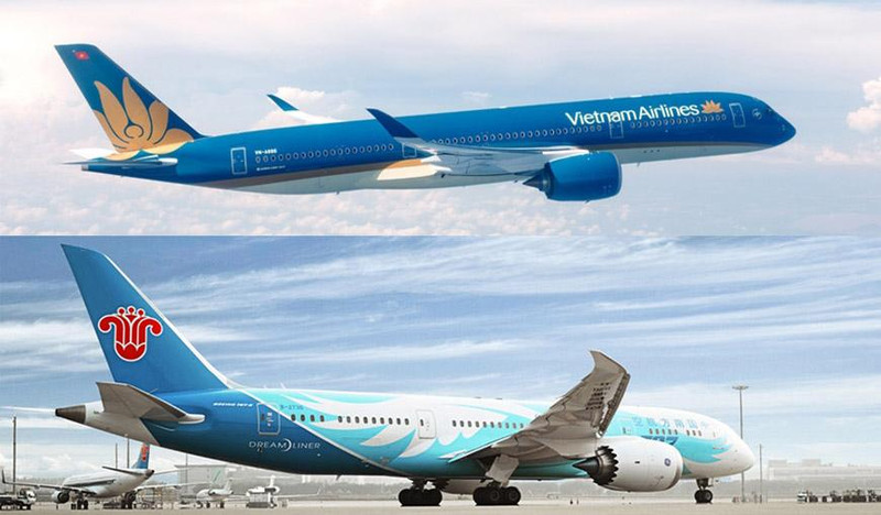 Aviones de Vietnam Airlines y China Southern Airlines. (Fotografía: qdnd.vn)