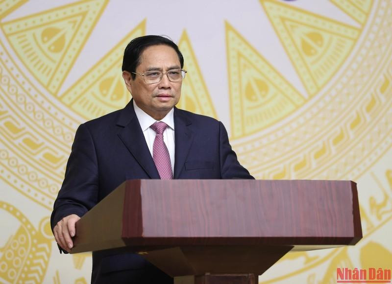El primer ministro de Vietnam, Pham Minh Chinh, interviene en la conferencia. (Fotografía: Nhan Dan)