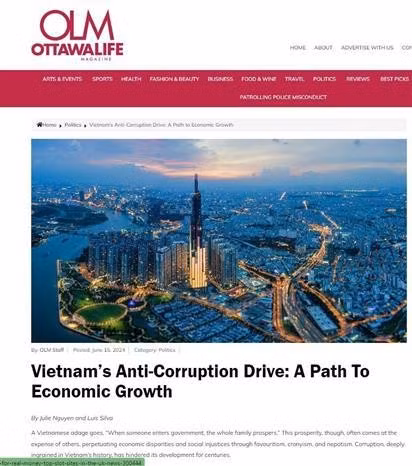 El artículo publicado por la revista canadiense Ottawa Life.