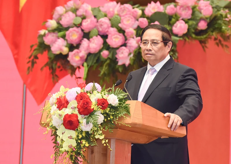 El primer ministro de Vietnam, Pham Minh Chinh, interviene en el acto. (Fotografía: Nhan Dan)