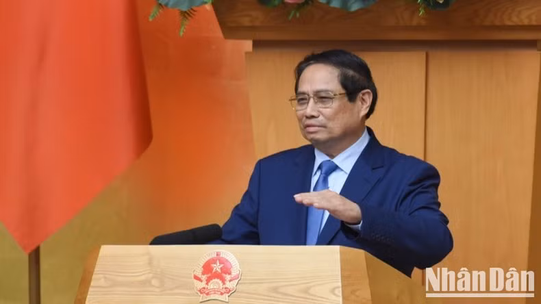 El primer ministro de Vietnam, Pham Minh Chinh, interviene en la sesión. (Fotografía: Nhan Dan)