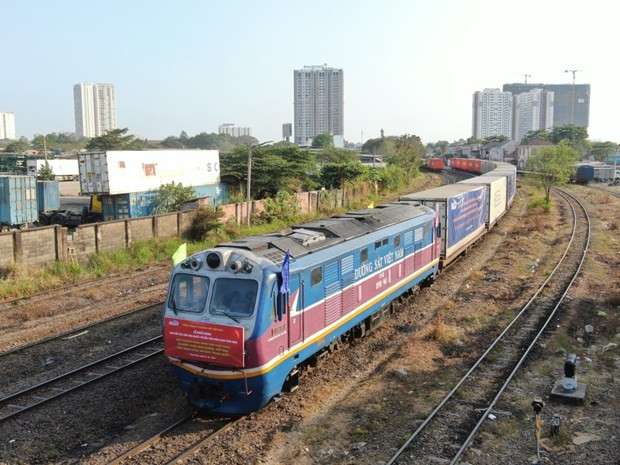 El tren intermodal internacional que transporta productos agrícolas a China. (Fotografía: sggp.org.vn)