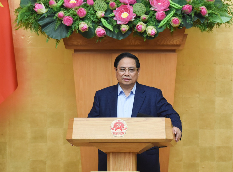 El primer ministro de Vietnam, Pham Minh Chinh, interviene en la reunión. (Fotografía: Nhan Dan)