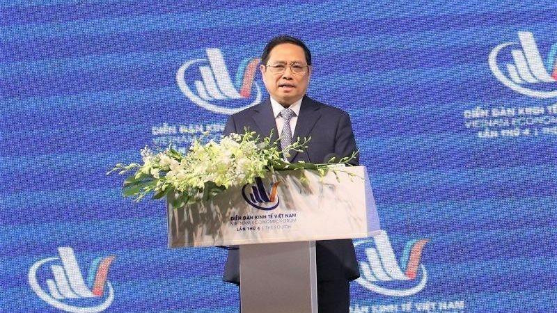 El primer ministro de Vietnam, Pham Minh Chinh, interviene en la IV edición del Foro. (Fotografía: Nhan Dan)