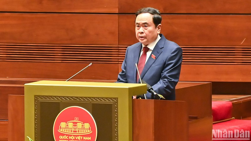 El presidente de la Asamblea Nacional de Vietnam, Tran Thanh Man, habla en el evento. (Fotografía: Nhan Dan)
