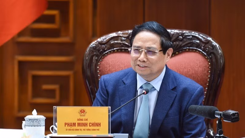 El primer ministro de Vietnam, Pham Minh Chinh, habla en la reunión. (Fotografía: Nhan Dan)