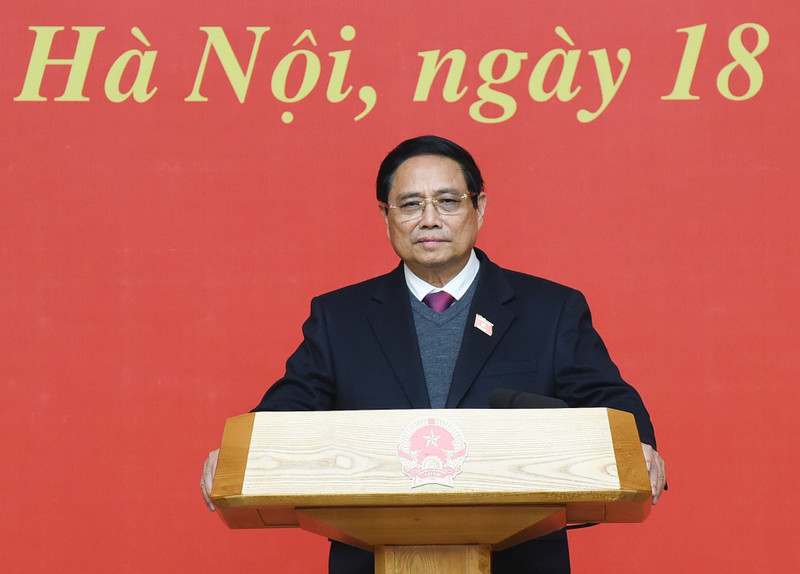 El primer ministro de Vietnam, Pham Minh Chinh, interviene en la reunión. (Fotografía: Nhan Dan)