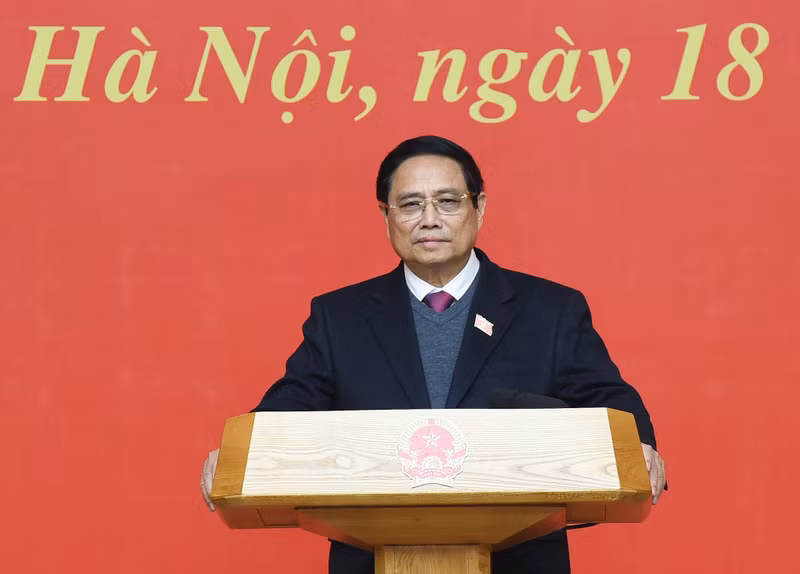 El primer ministro de Vietnam, Pham Minh Chinh, interviene en la reunión. (Fotografía: Nhan Dan)