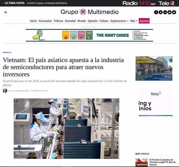 Captura de pantalla del artículo“Vietnam: El país asiático apuesta a la industria de semiconductores para atraer nuevos inversores”. (Fuente: Grupo Multimedio)