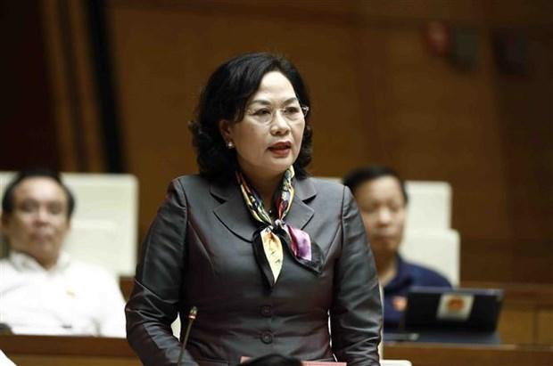 La gobernadora del Banco Estatal de Vietnam, Nguyen Thi Hong, habla en el evento. (Fotografía: VNA)