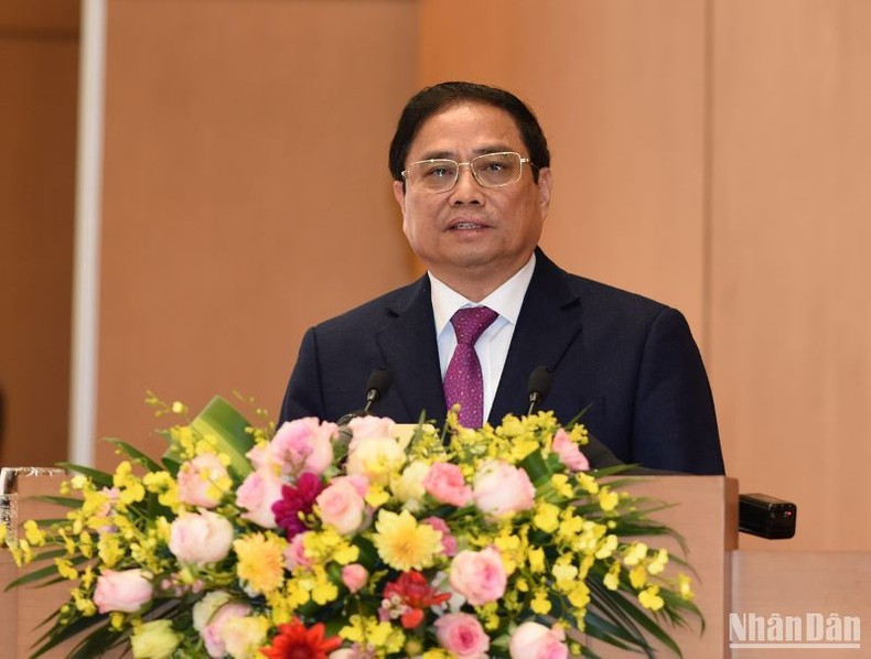 El primer ministro de Vietnam, Pham Minh Chinh, interviene en la cita. (Fotografía: Nhan Dan)