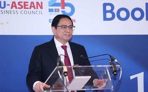 El primer ministro de Vietnam, Pham Minh Chinh, interviene en la cita. (Fotografía: VNA)