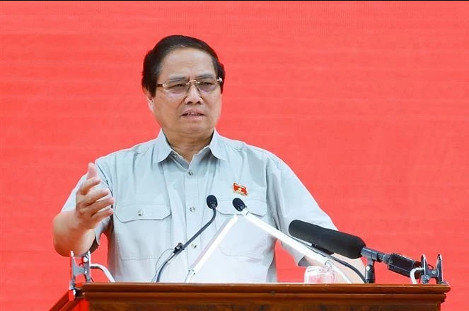 El primer ministro de Vietnam, Pham Minh Chinh, interviene en la conferencia. (Fotografía: VNA)