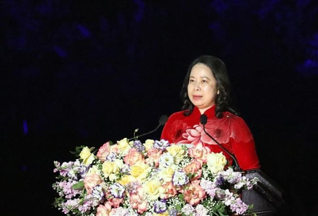 La vicepresidenta de Vietnam, Vo Thi Anh Xuan, habla en el evento. (Fotografía: VNA)