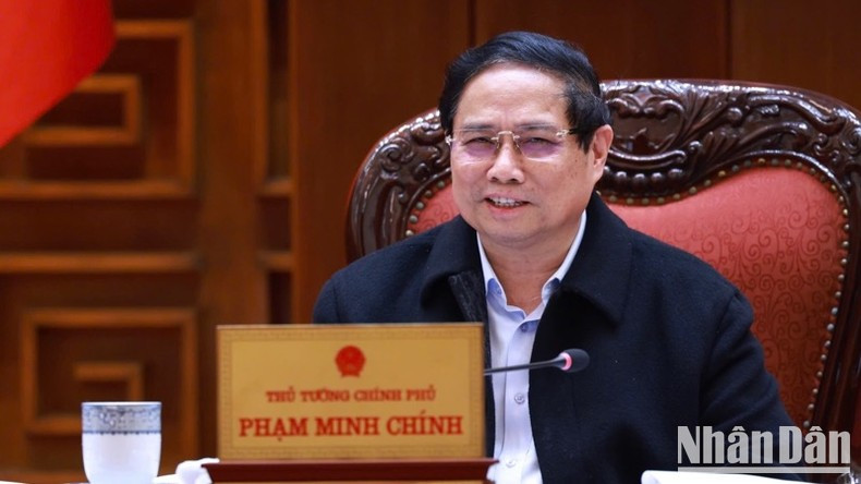 El primer ministro de Vietnam, Pham Minh Chinh, interviene en la reunión. (Fotografía: Nhan Dan)