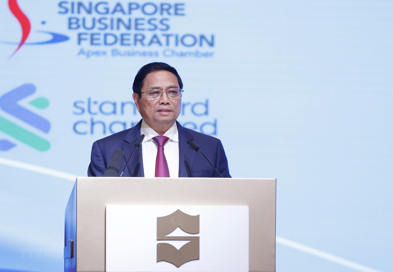 El primer ministro Pham Minh Chinh interviene en el foro. (Fotografía: VNA)