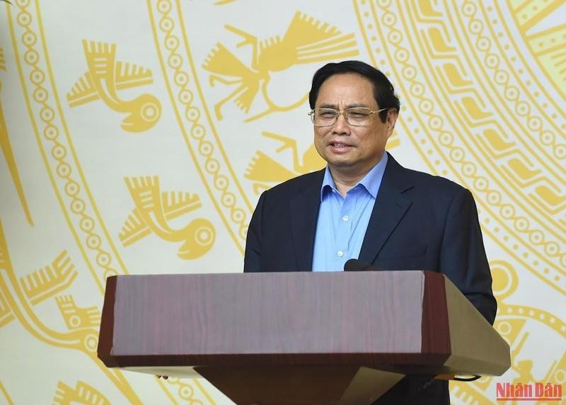 El primer ministro de Vietnam, Pham Minh Chinh, interviene en la reunión. (Fotografía: Nhan Dan)