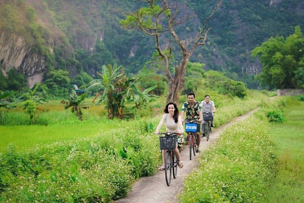 Turistas extranjeros visitan la provincia vietnamita de Ninh Binh. (Fotografía: thanhnien.vn)