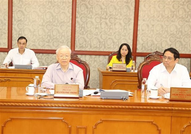 El secretario general del Partido Comunista de Vietnam, Nguyen Phu Trong, interviene en la cita. (Fotografía: VNA)