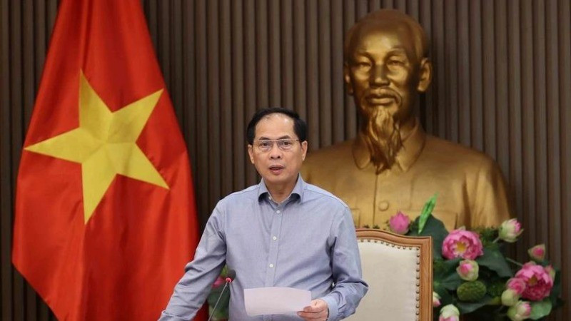 El vice primer ministro y canciller de Vietnam, Bui Thanh Son, habla en la sesión. (Fotografía: VNA)