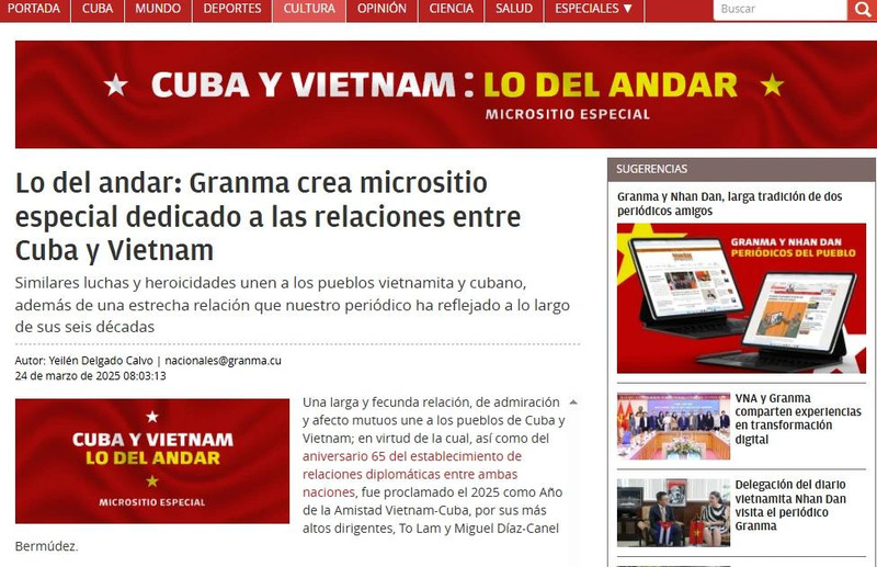 El periódico Granma, órgano oficial del Partido Comunista de Cuba, lanzó un sitio web especial que recopila valiosos documentos e imágenes sobre la singular relación entre Cuba y Vietnam. (Captura de pantalla)