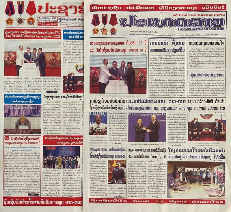 Medios laosianos exaltan relaciones especiales Vietnam-Laos. (Fotografía: Nhan Dan)