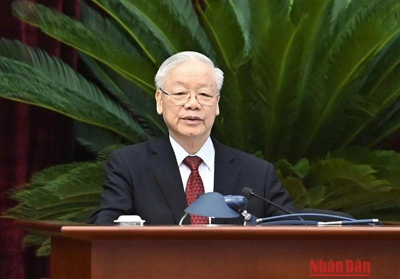El secretario general del Partido Comunista de Vietnam, Nguyen Phu Trong, interviene en la conferencia. (Fotografía: Nhan Dan)
