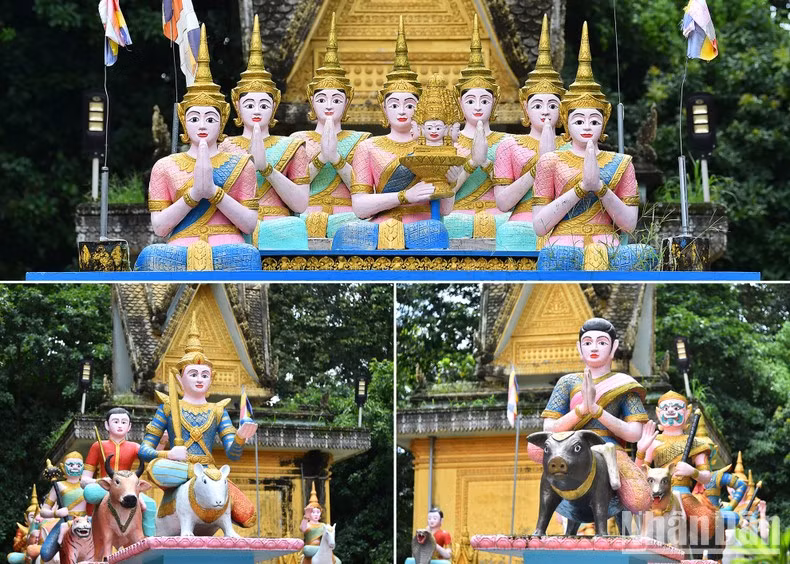 Frente al santuario principal de la pagoda hay una docena de estatuas inspiradas en las criaturas míticas del budismo y animales del horóscopo vietnamita. Frente al santuario principal de la pagoda hay una docena de estatuas inspiradas en las criaturas míticas del budismo y animales del horóscopo vietnamita.
